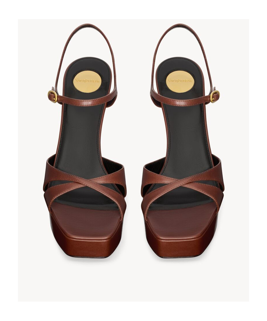 Saint Laurent Debbie Platform Sandals In Smooth Leather In Brown