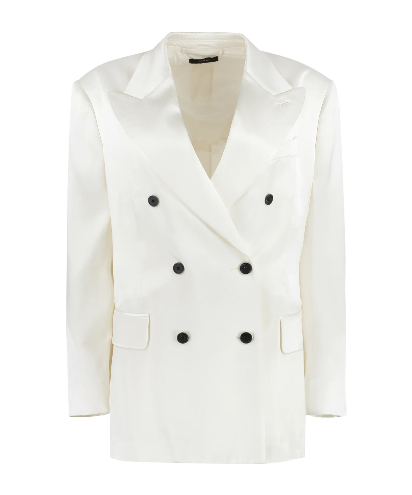 Tom Ford Fluid Double-breasted Satin Blazer In White