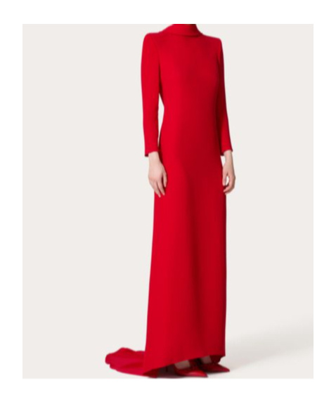 Valentino Robe Longue En Cady Couture Femme Rouge 42 In Red