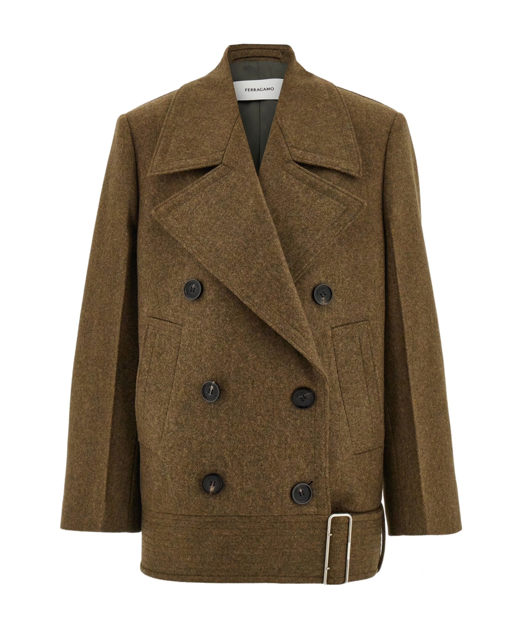 Ferragamo Double Wool And Cashmere Peacoat In Green