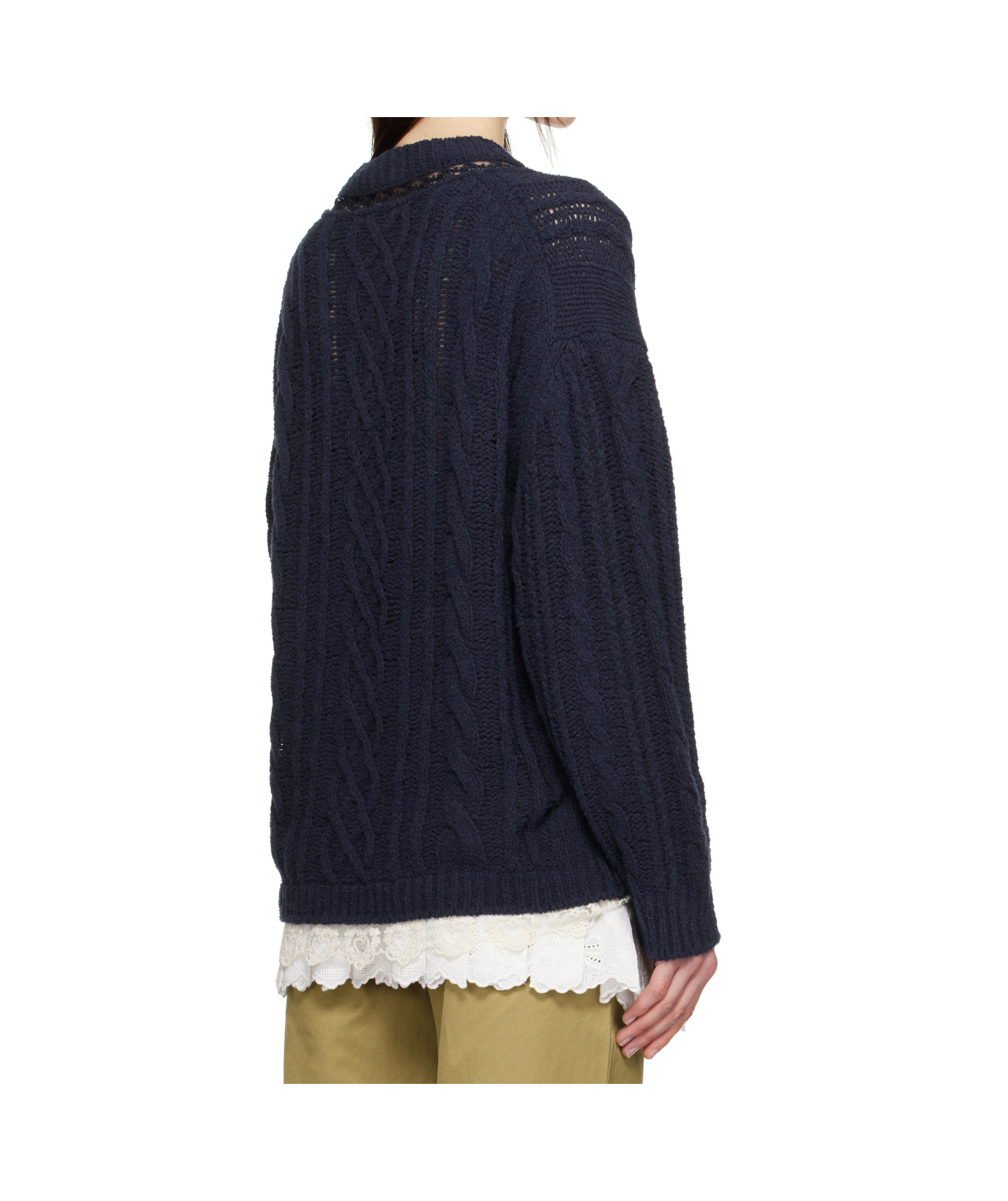Shop Andersson Bell Lace Chunky V-neck Knit Sweater In Navy Blue