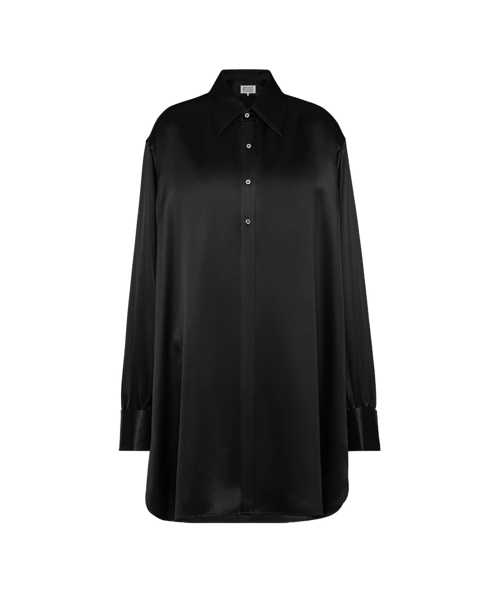 Maison Margiela Long Sleeved Buttoned Satin Shirt In Black