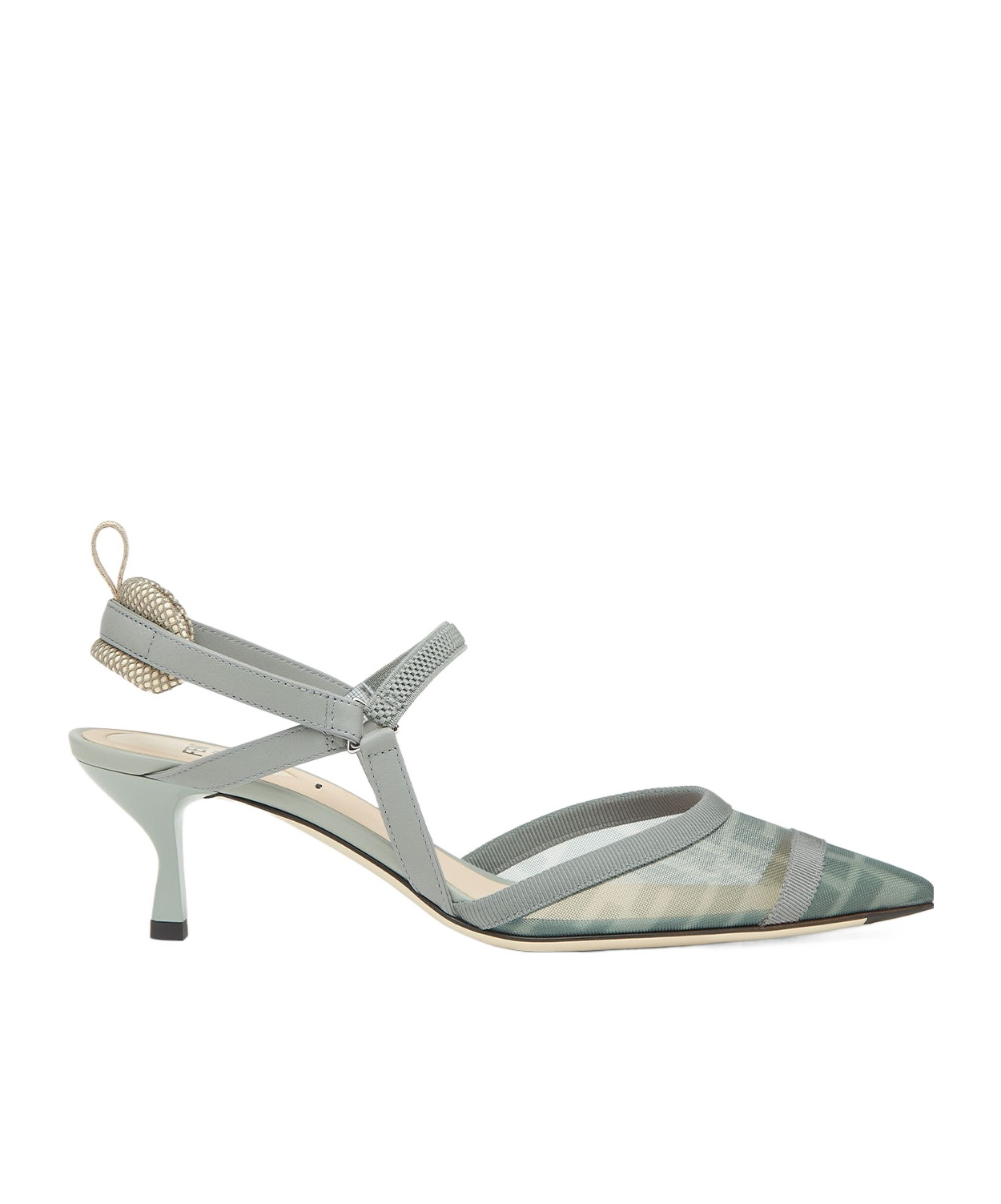 Fendi Matcha Green Ff Mesh High-heel Slingbacks In Gray