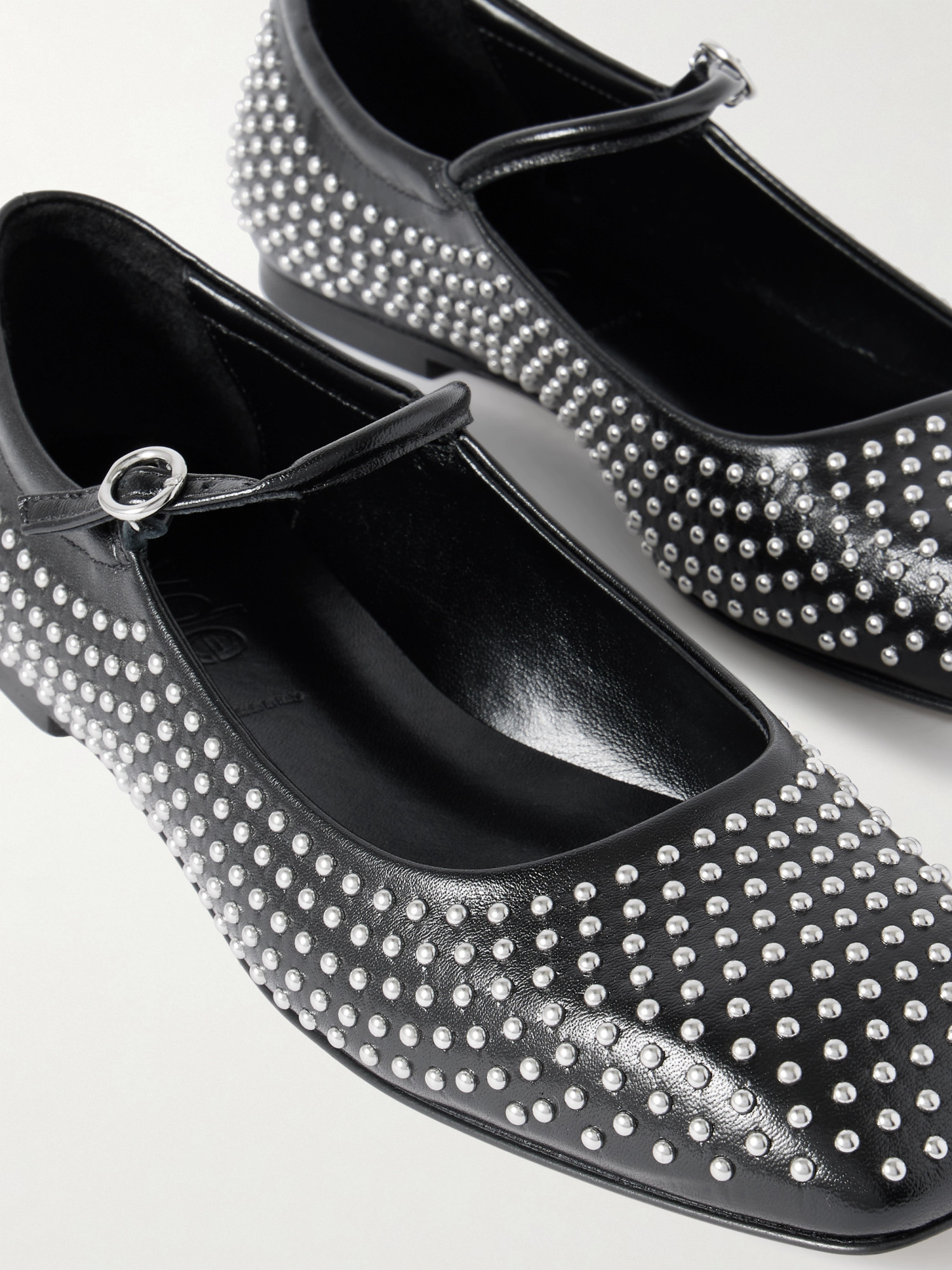 Aeyde Uma Studded Leather Mary Jane Ballet Flats In Black