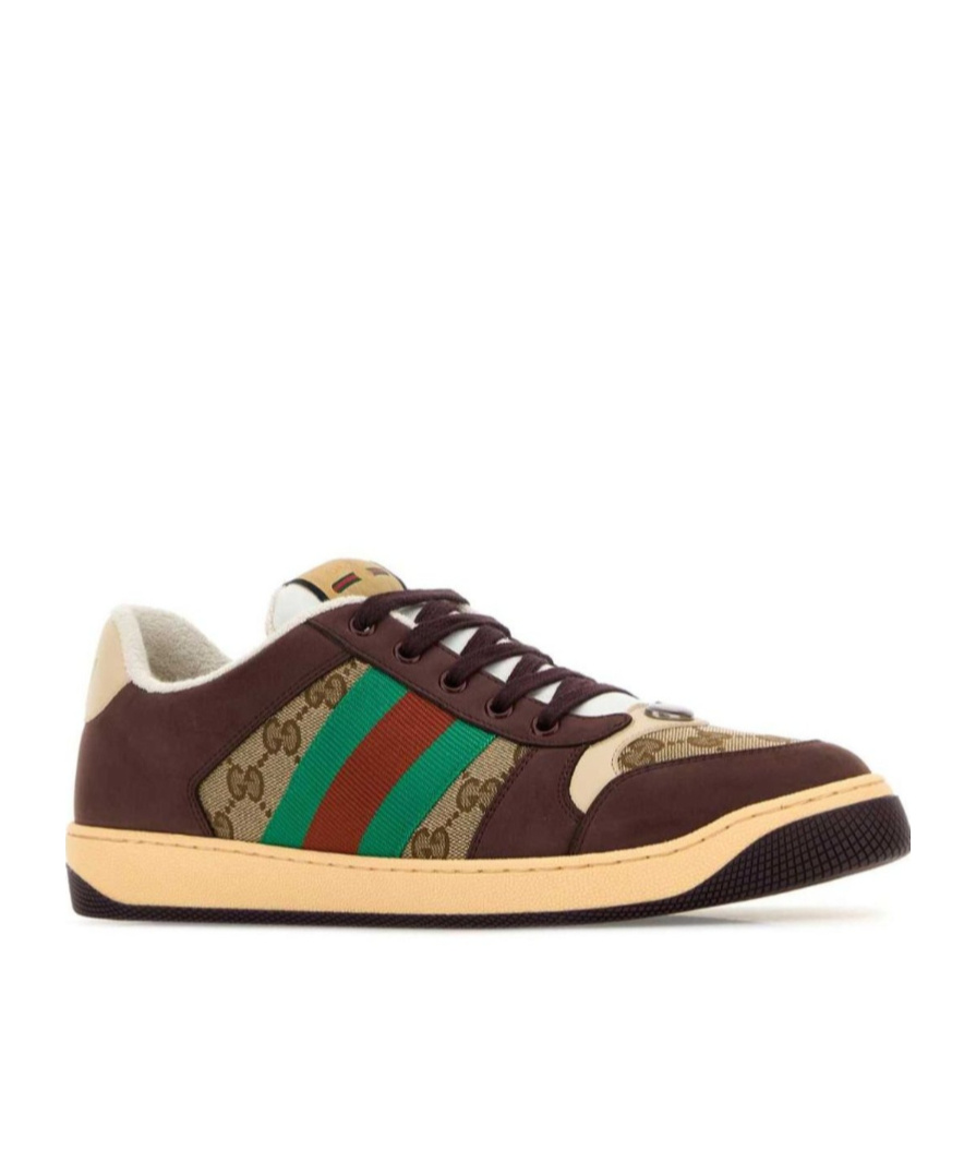 Gucci Men Gg Fabric Leather Sneakers In Multi
