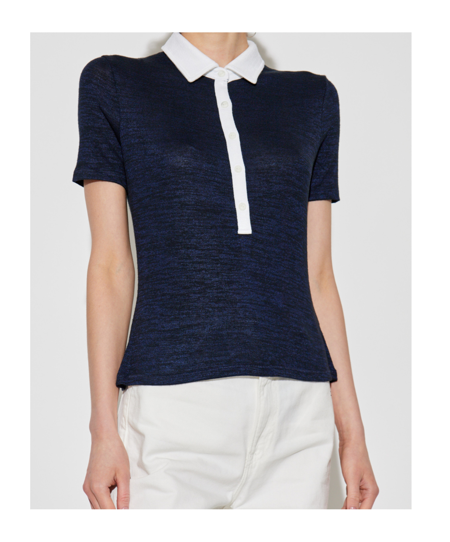Rag & Bone The Knit Button Short Sleeve Polo Navy Multi