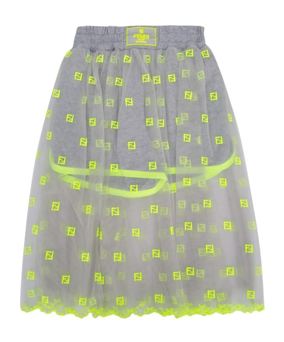 Fendi Logo-patch Semi-sheered Skirt In Yellow