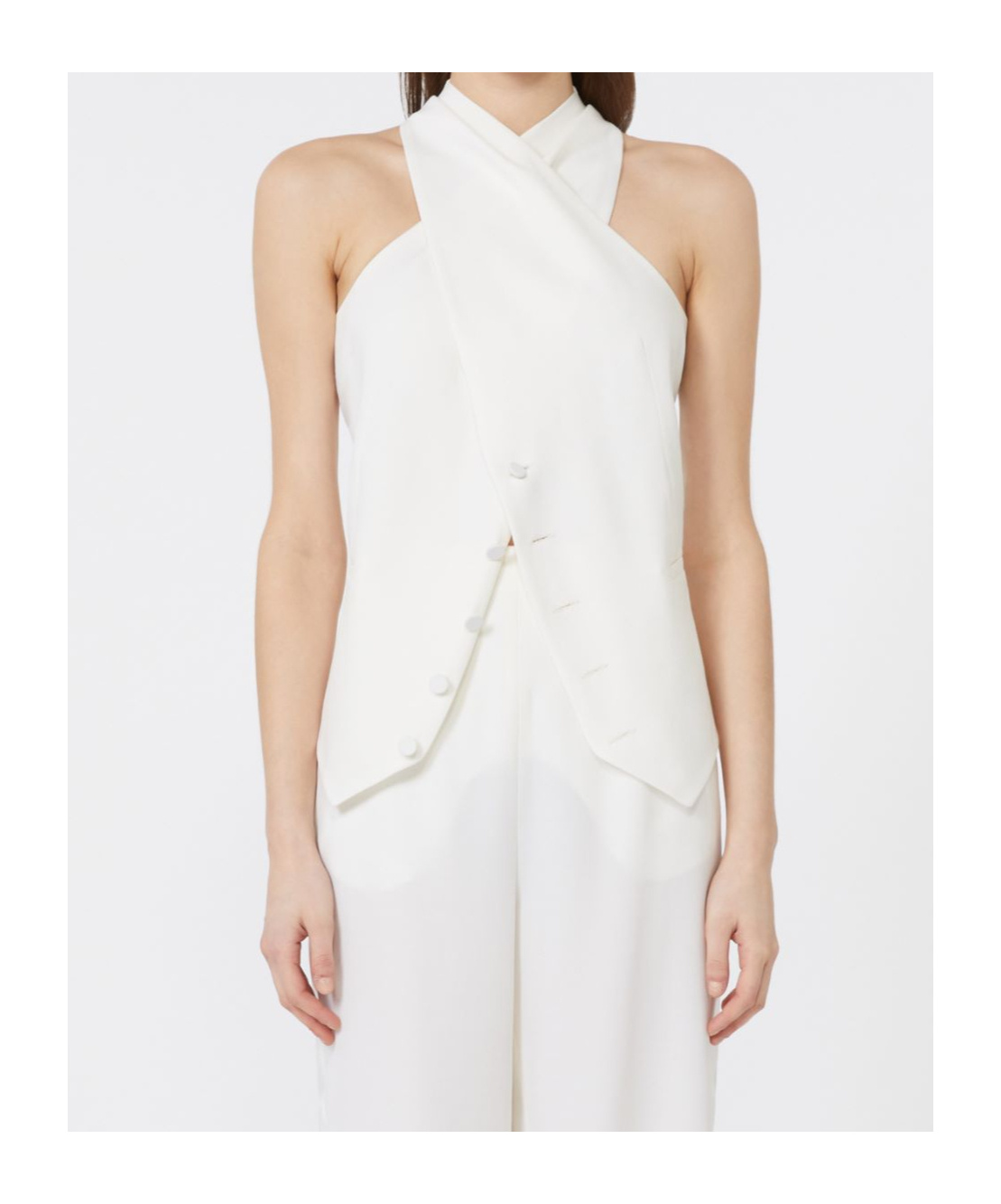 Max Mara Wool Gabardine And Satin Vest In Neutral