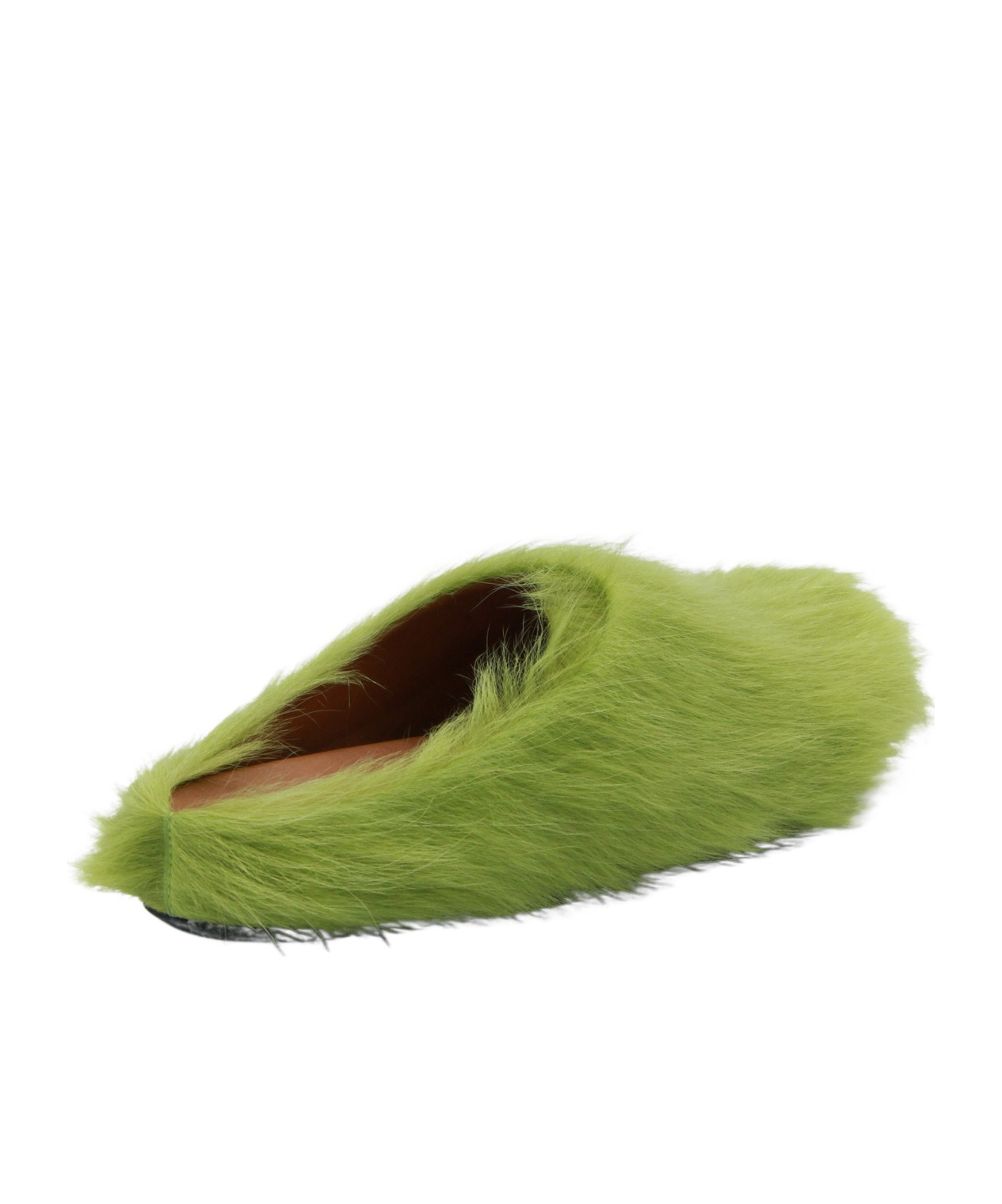 Marni Faux Fur Round Toe Slippers With Heel In Green