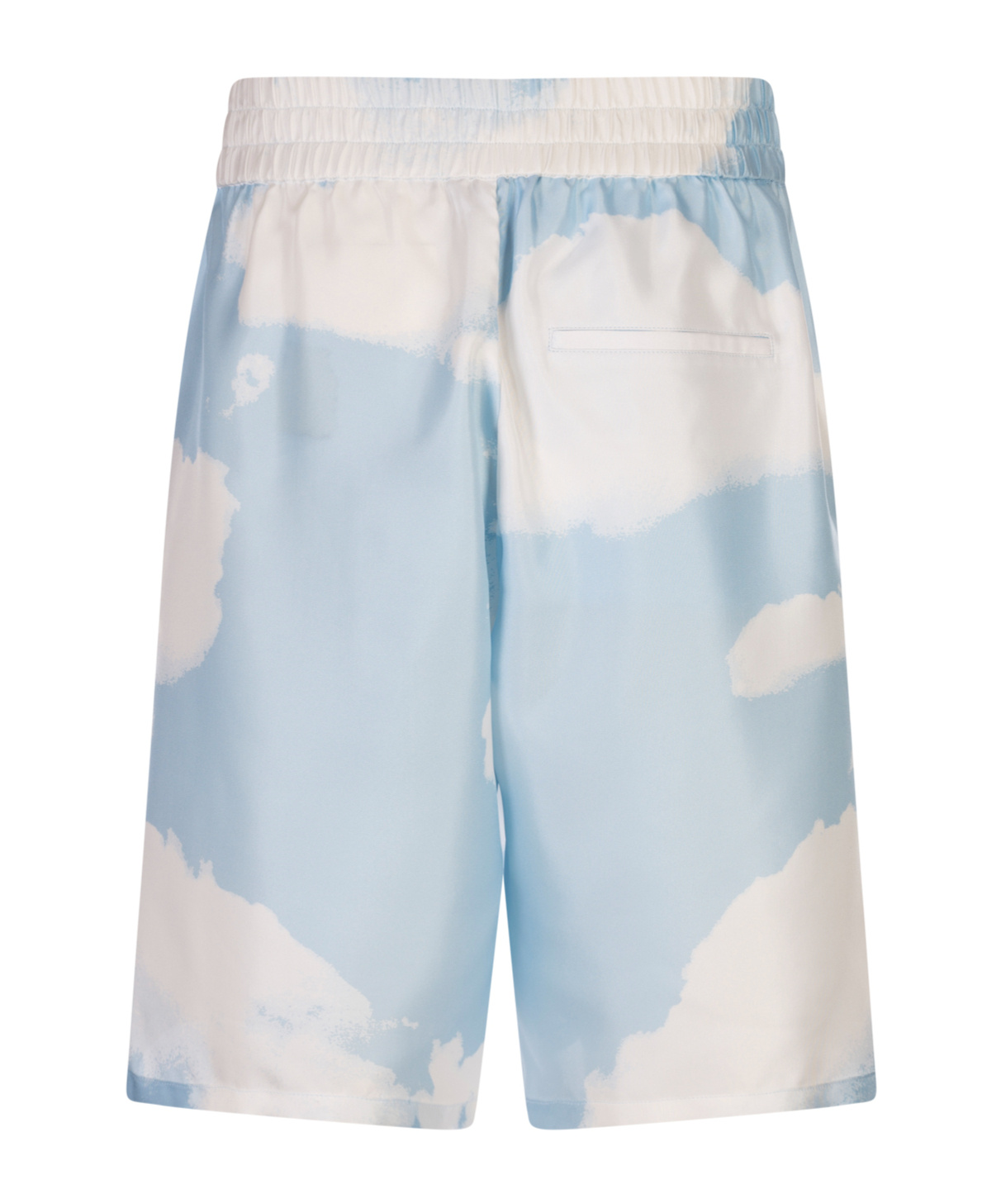 Moschino Silk Twill Bermuda Shorts Archive Clouds In Blue