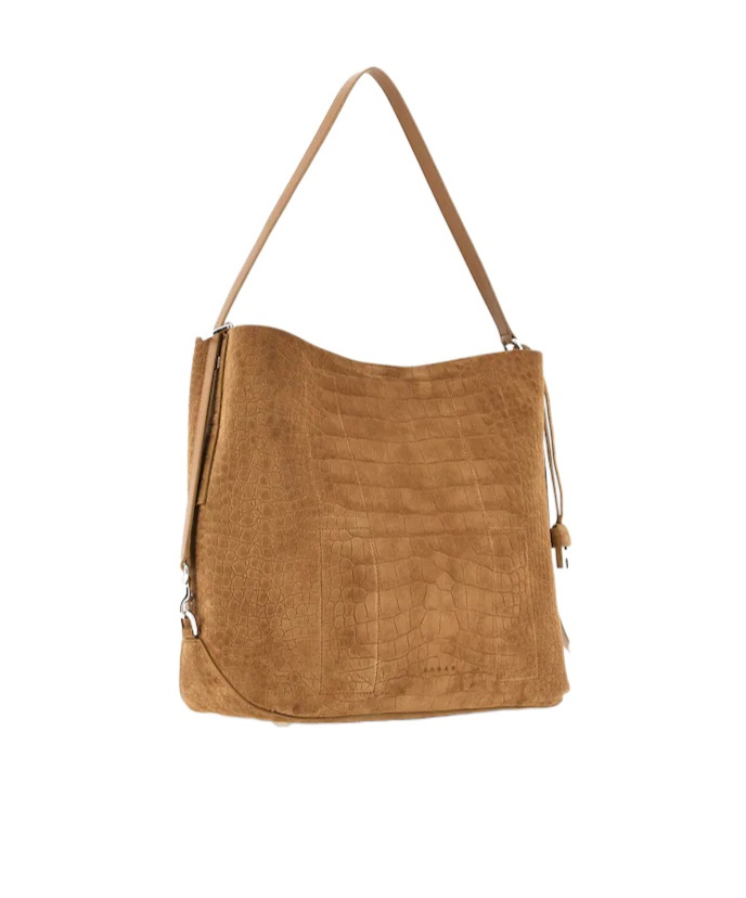 Hogan Suede Hobo Tote Adjustable Shoulder Strap In Sand