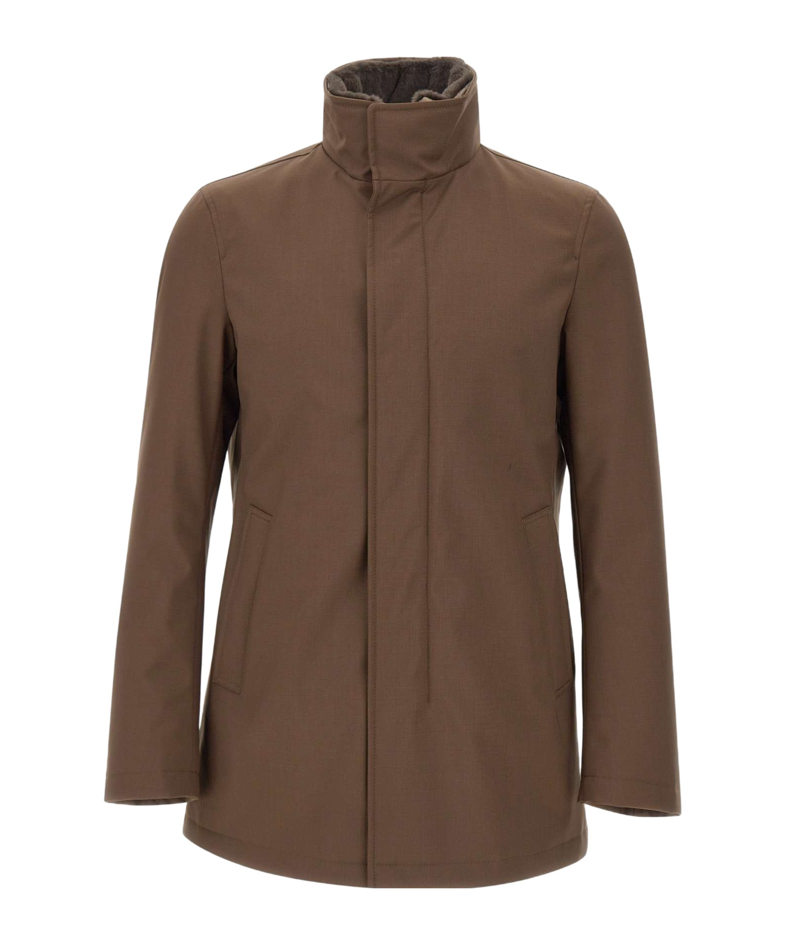 Herno Carcoat In Woolen Melange Twill In Brown
