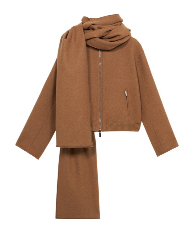 Blumarine Fitted With Scarf Felt Pilot Jacket In Brown