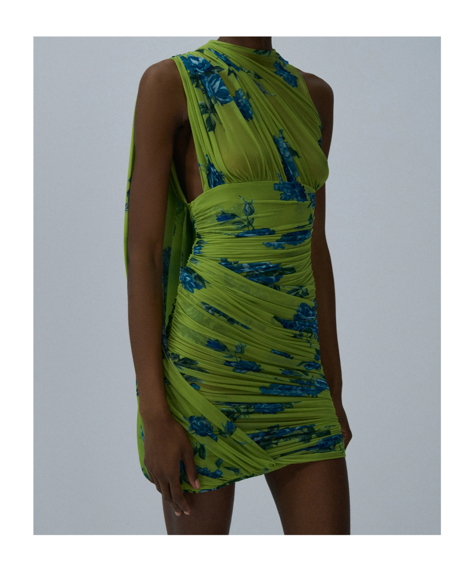 Magda Butrym Draped Floral One Shoulder Ruched Dress In Green