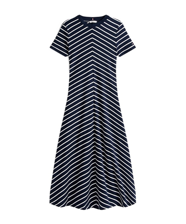 Tommy Hilfiger Striped Flared Midi Dress In Blue