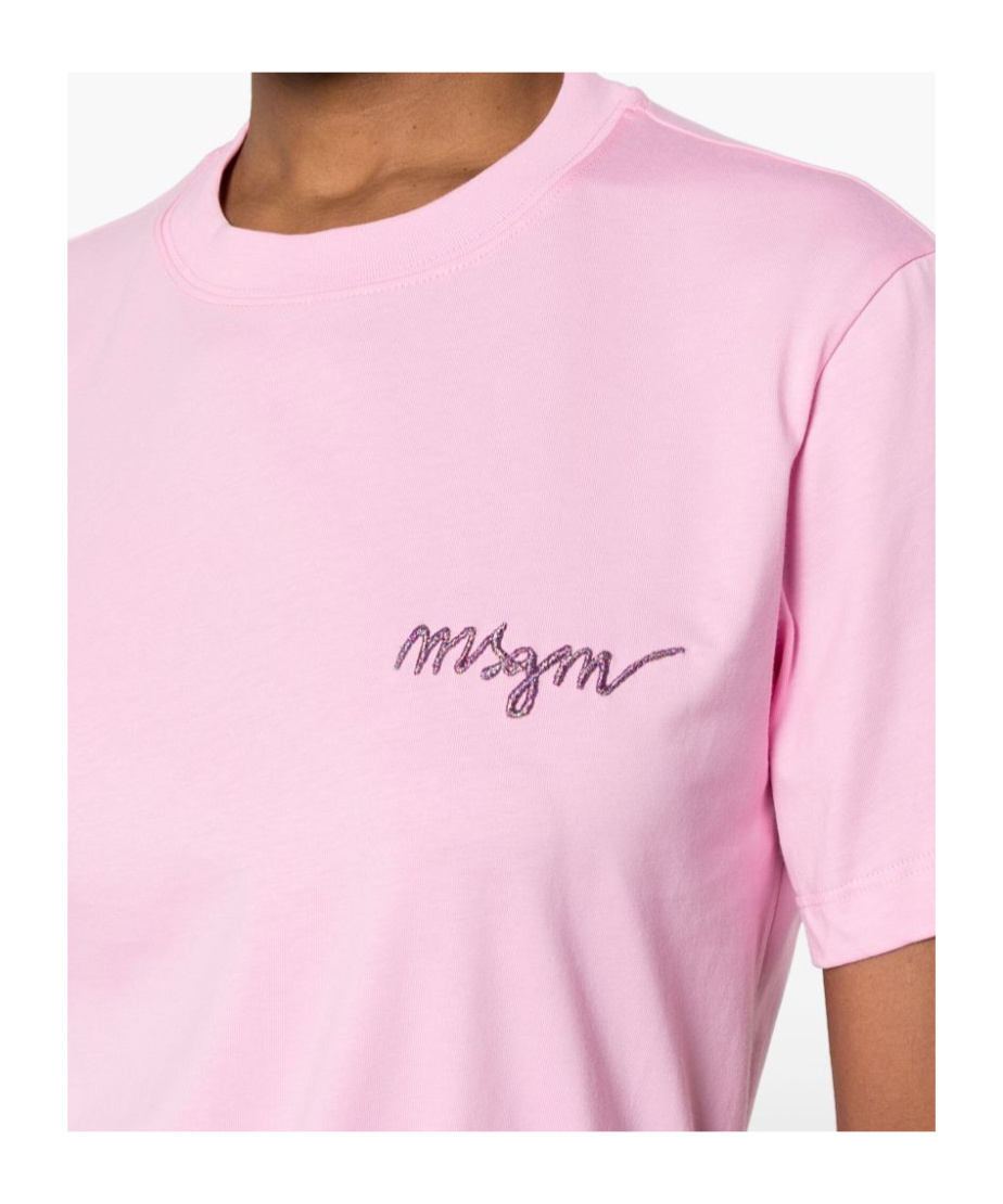 Msgm Logo-embroidered Cotton T-shirt In Pink