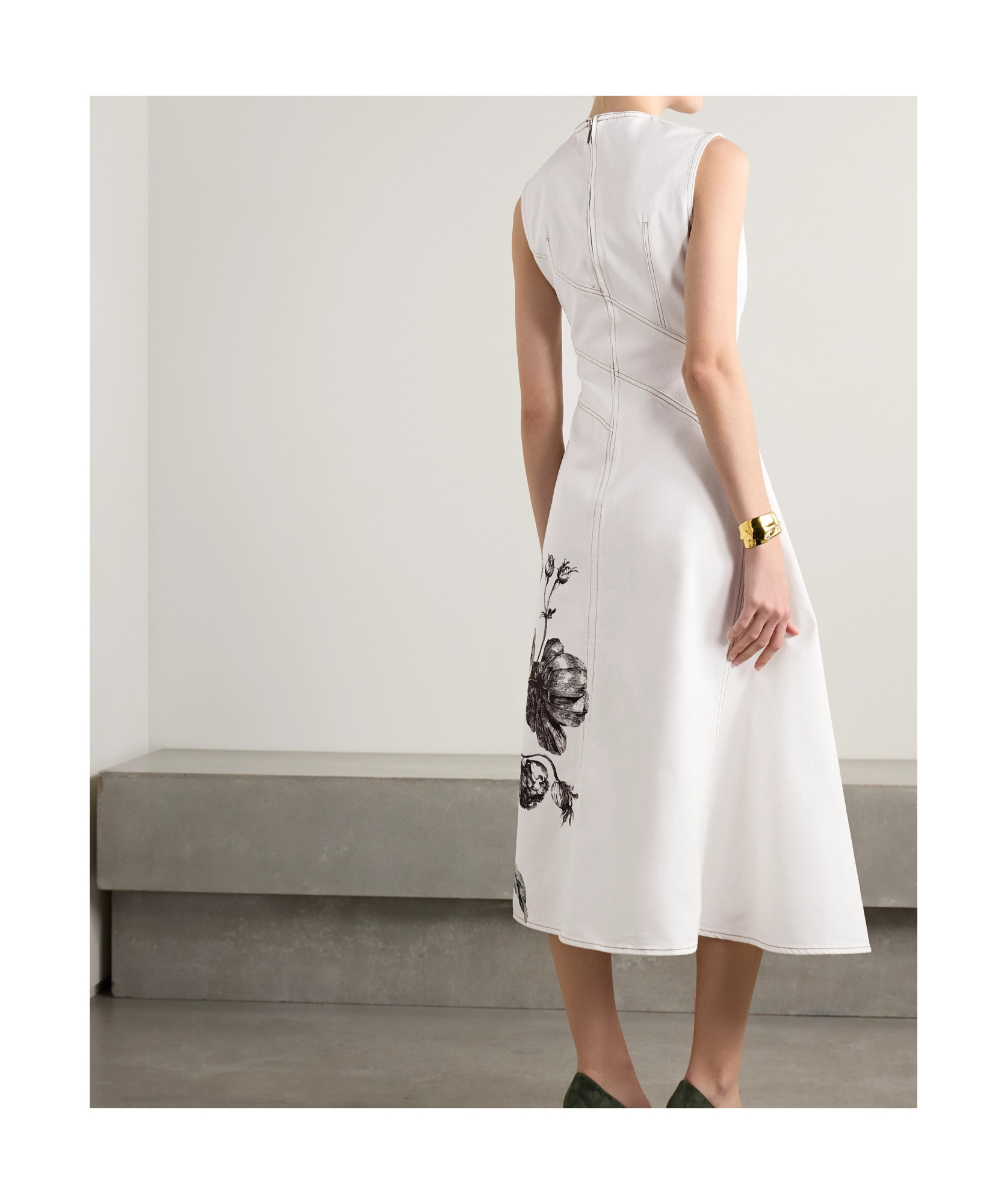 Erdem Floral Print Midi Dress In White