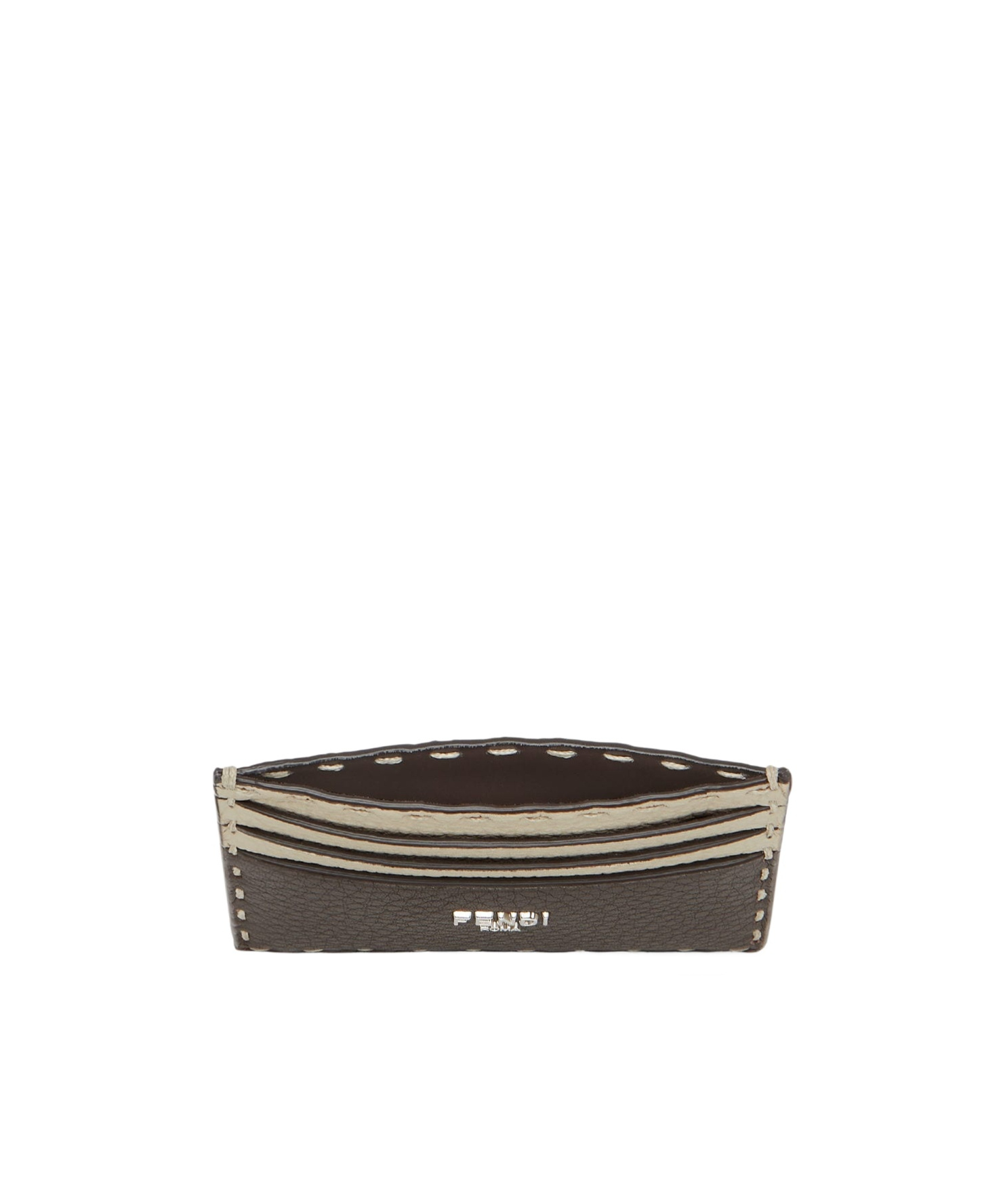 Fendi Brown Selleria Card Holder With 100 Hand-sewn Topstitches In Black