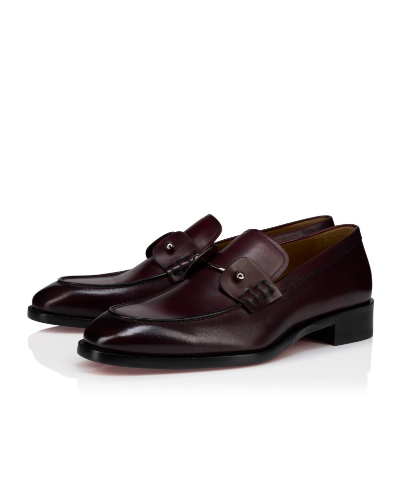 Christian Louboutin Chambelimoc Leather Loafers In Burgundy