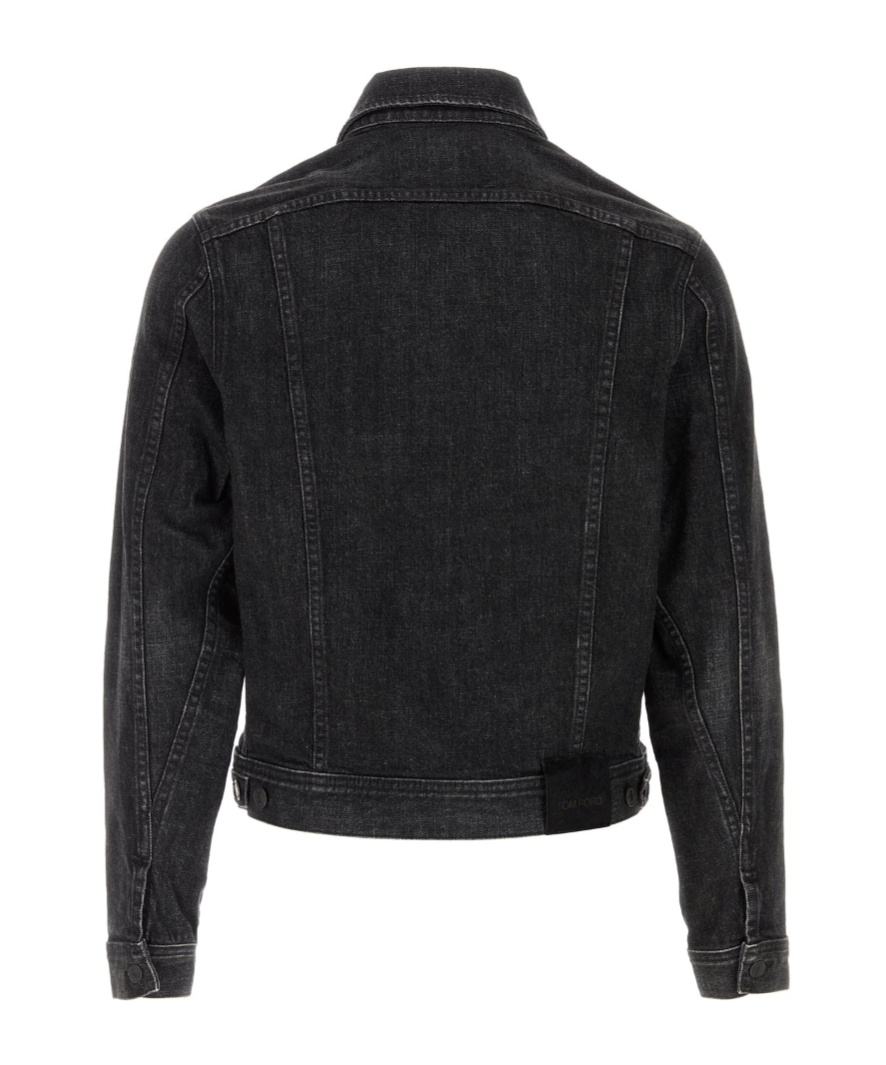 Tom Ford Denim Jacket With Long Sleeves And Adjustable Waist Tabs In Black