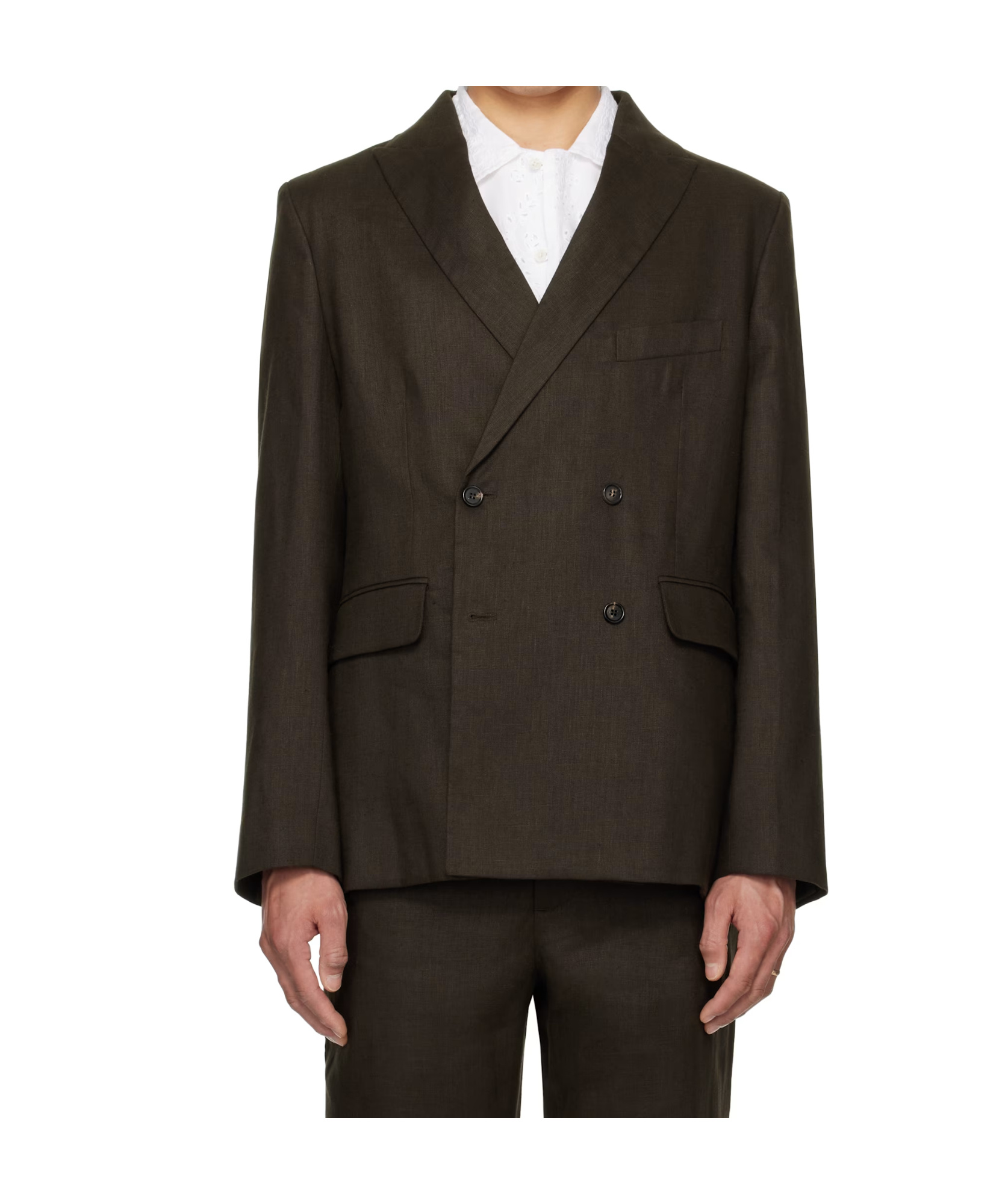 Bode Linen Double-breasted Suit Jacket In Brown