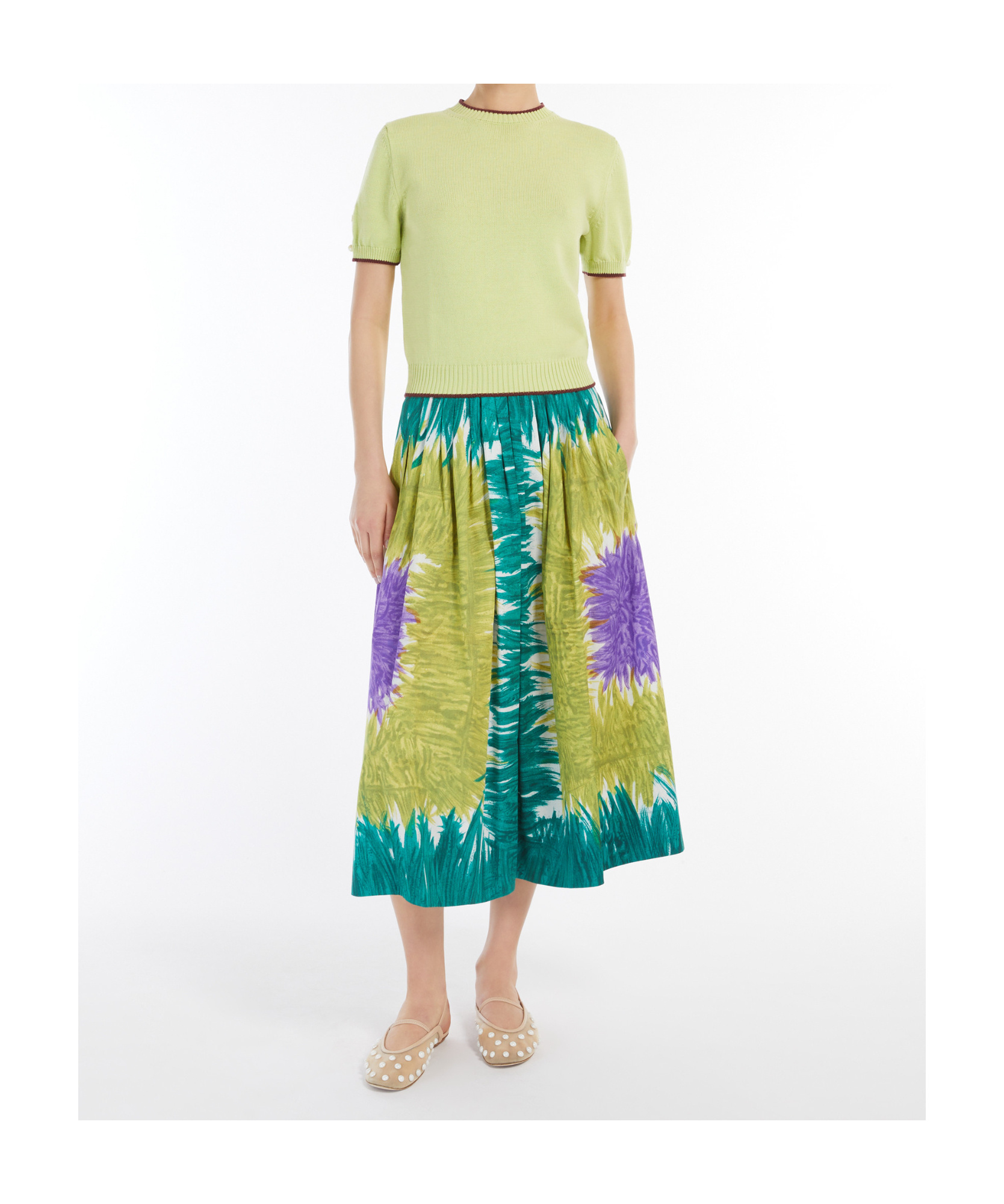 Shop Weekend Max Mara Short-sleeved Cotton Jumper In Light Green