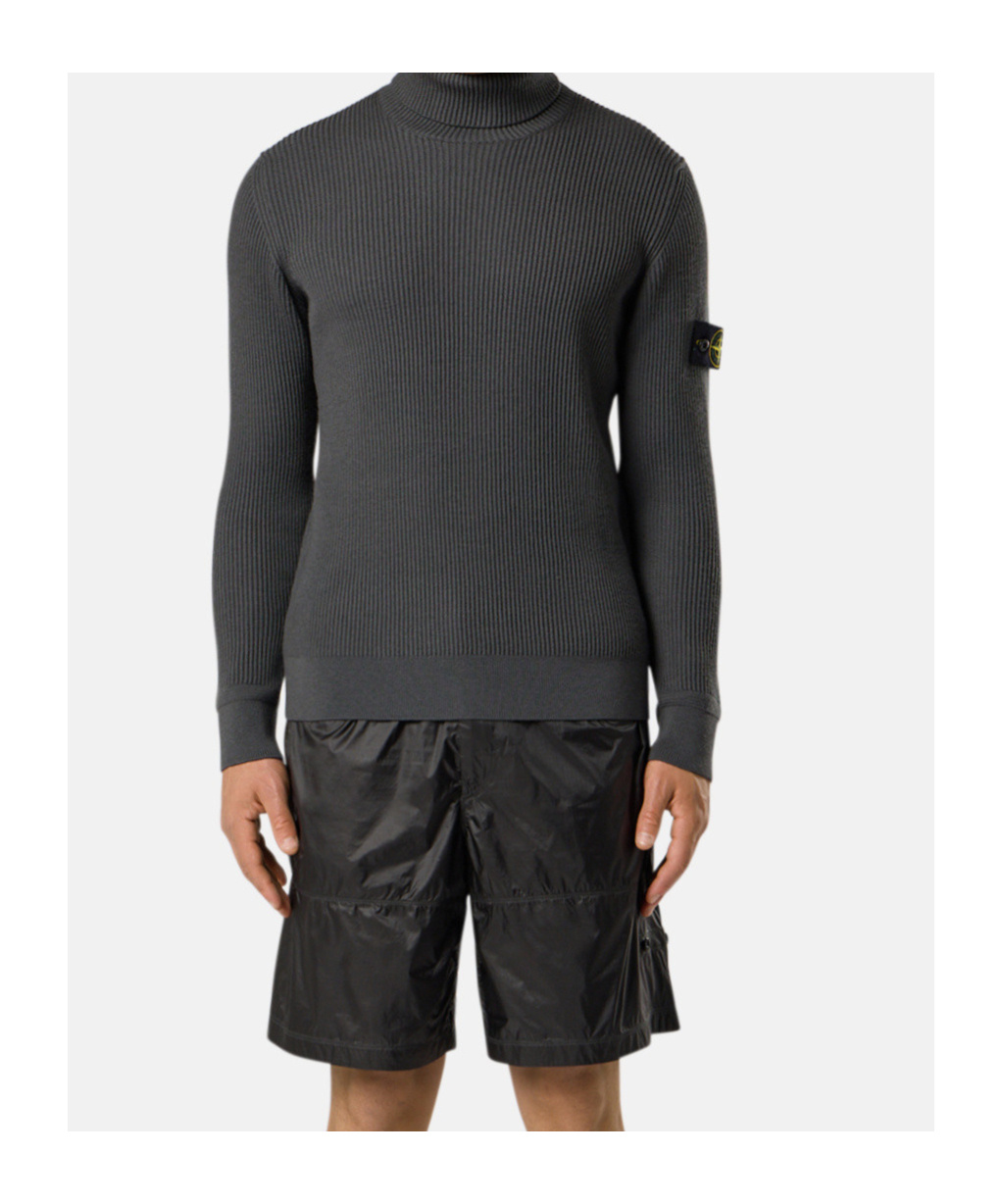 Stone Island Virgin Wool Turtleneck Sweater With Long Sleeves In Gray