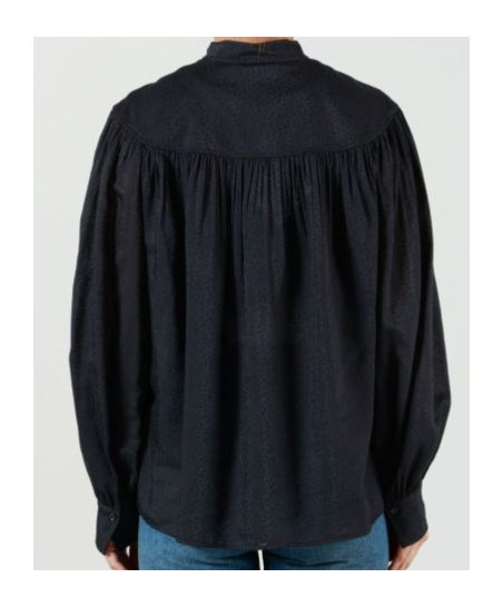 Chloé Sheer Fabric Gathered Long Sleeves Mandarin Collar In Black