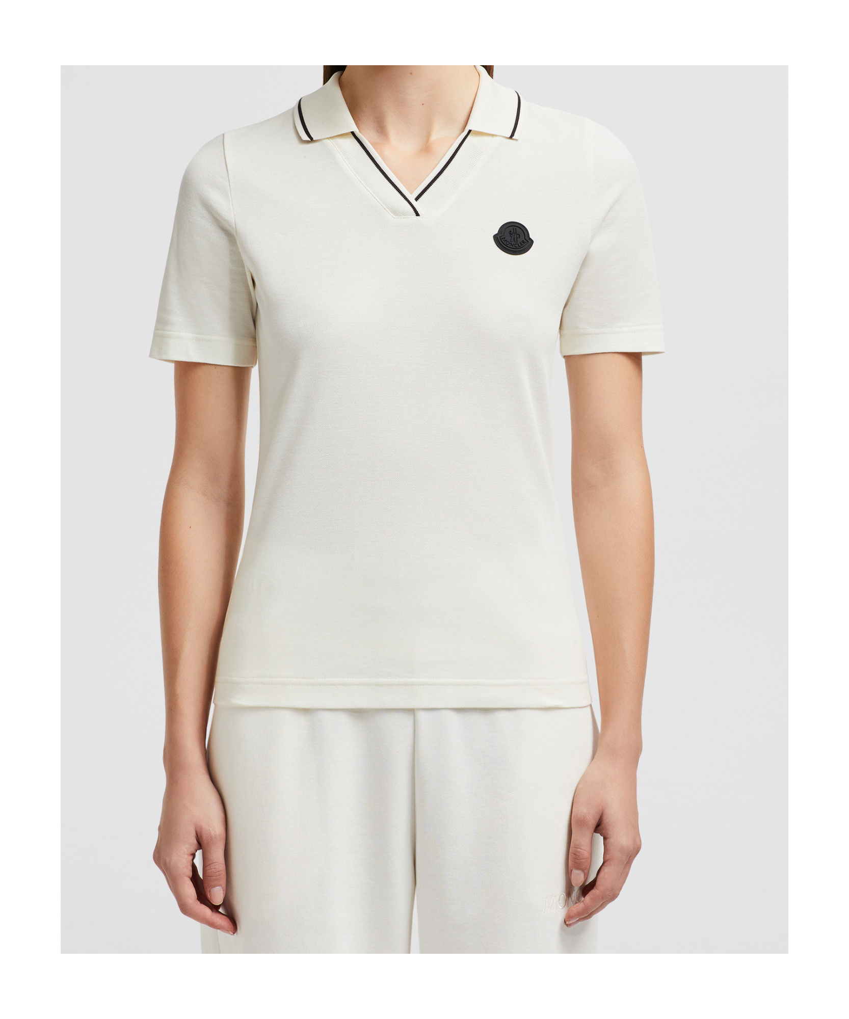 Moncler Logo Patch Cotton Piquet Polo Shirt In White