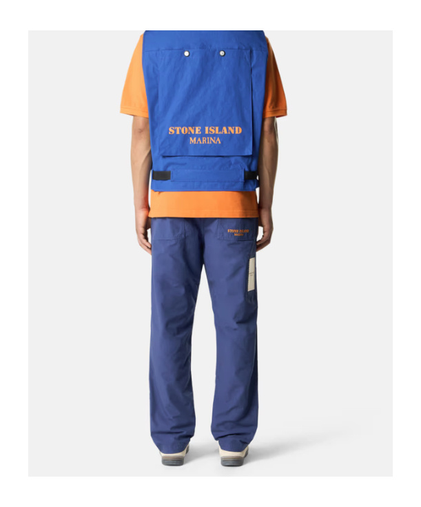 Stone Island Regular Fit Chino Trousers With Rubber Applique In Ocean Blue