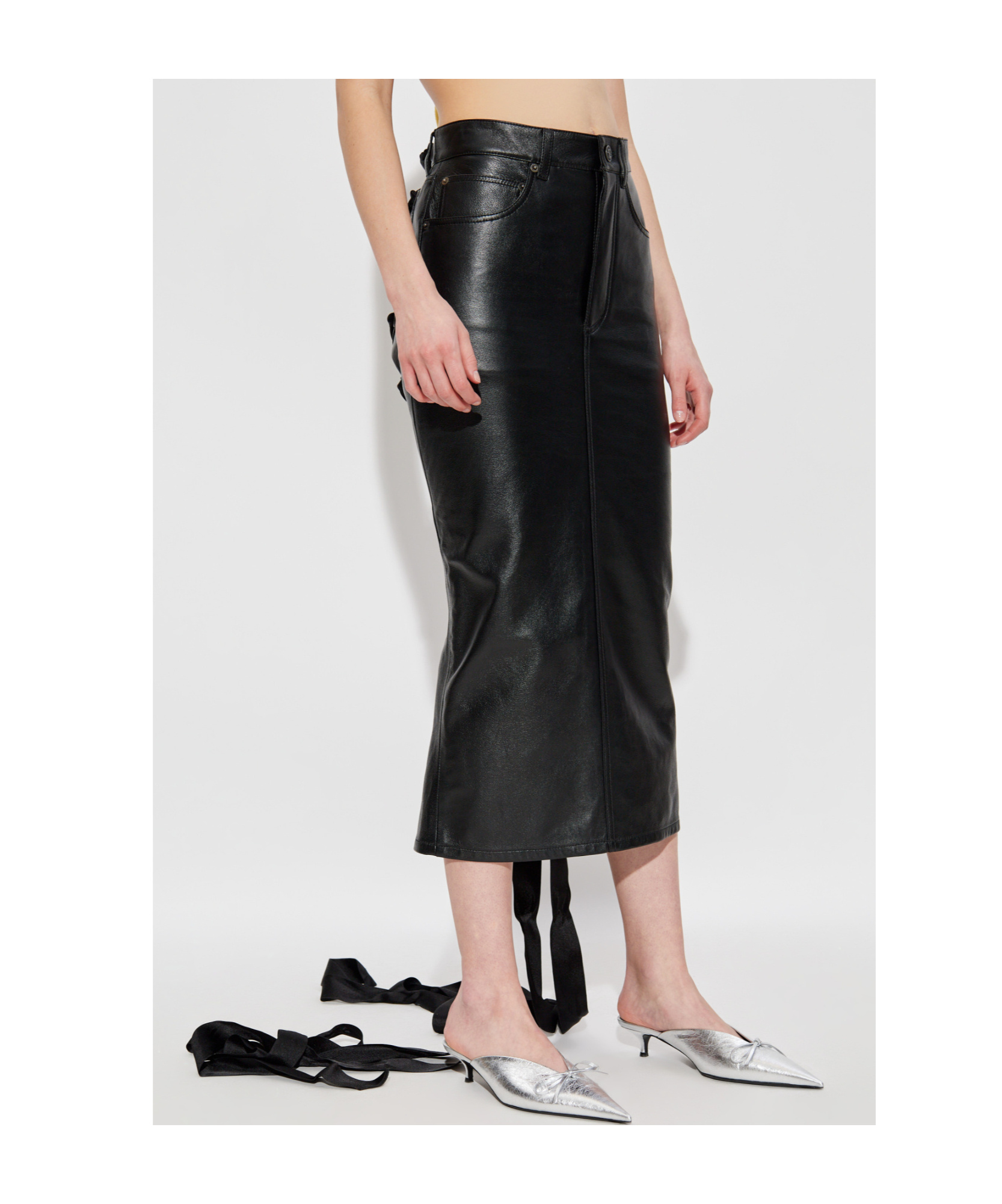 Balenciaga Laced Leather Skirt In Black