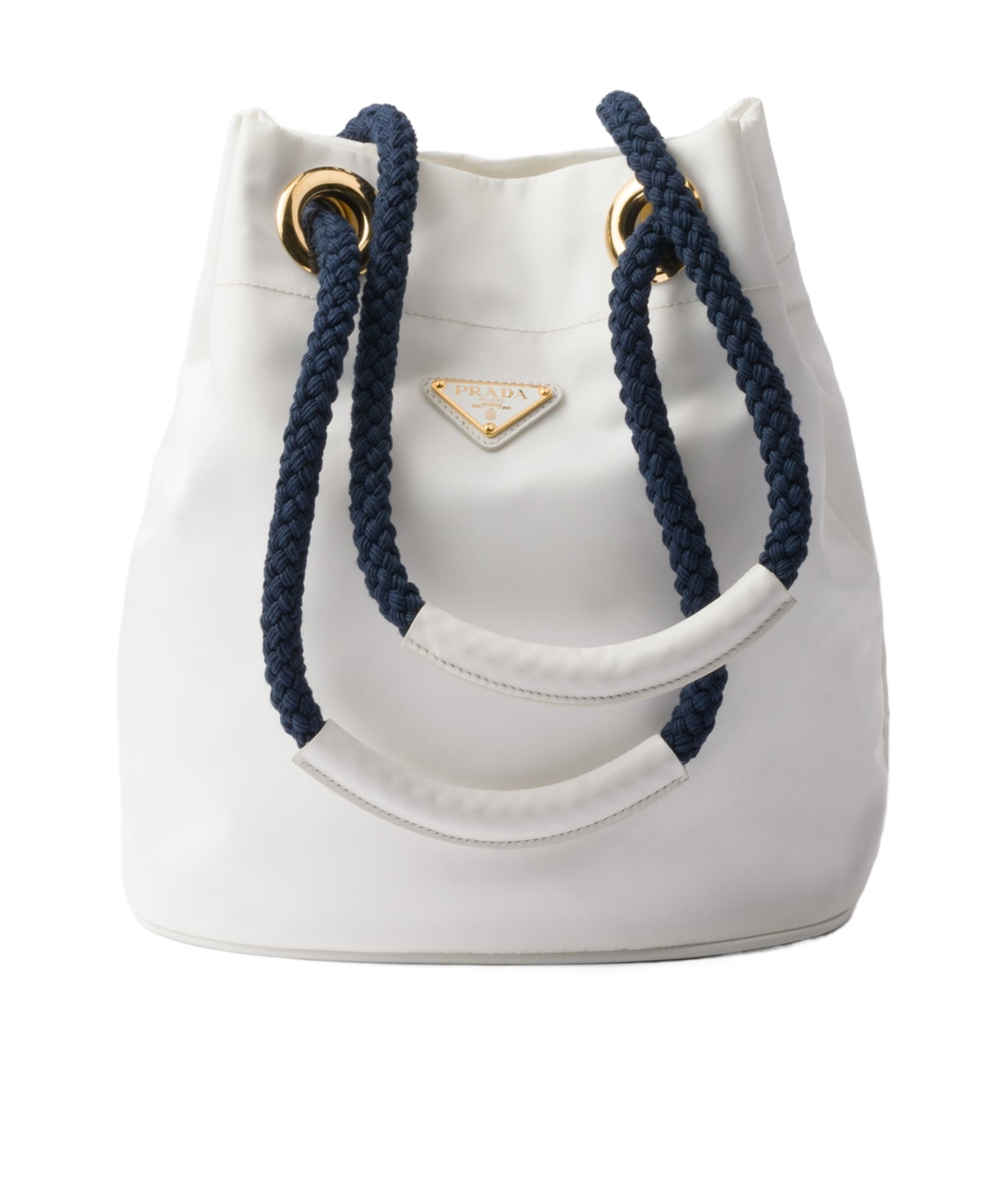 Prada Small Mariner Bucket Bag In White/baltic Sea Blue