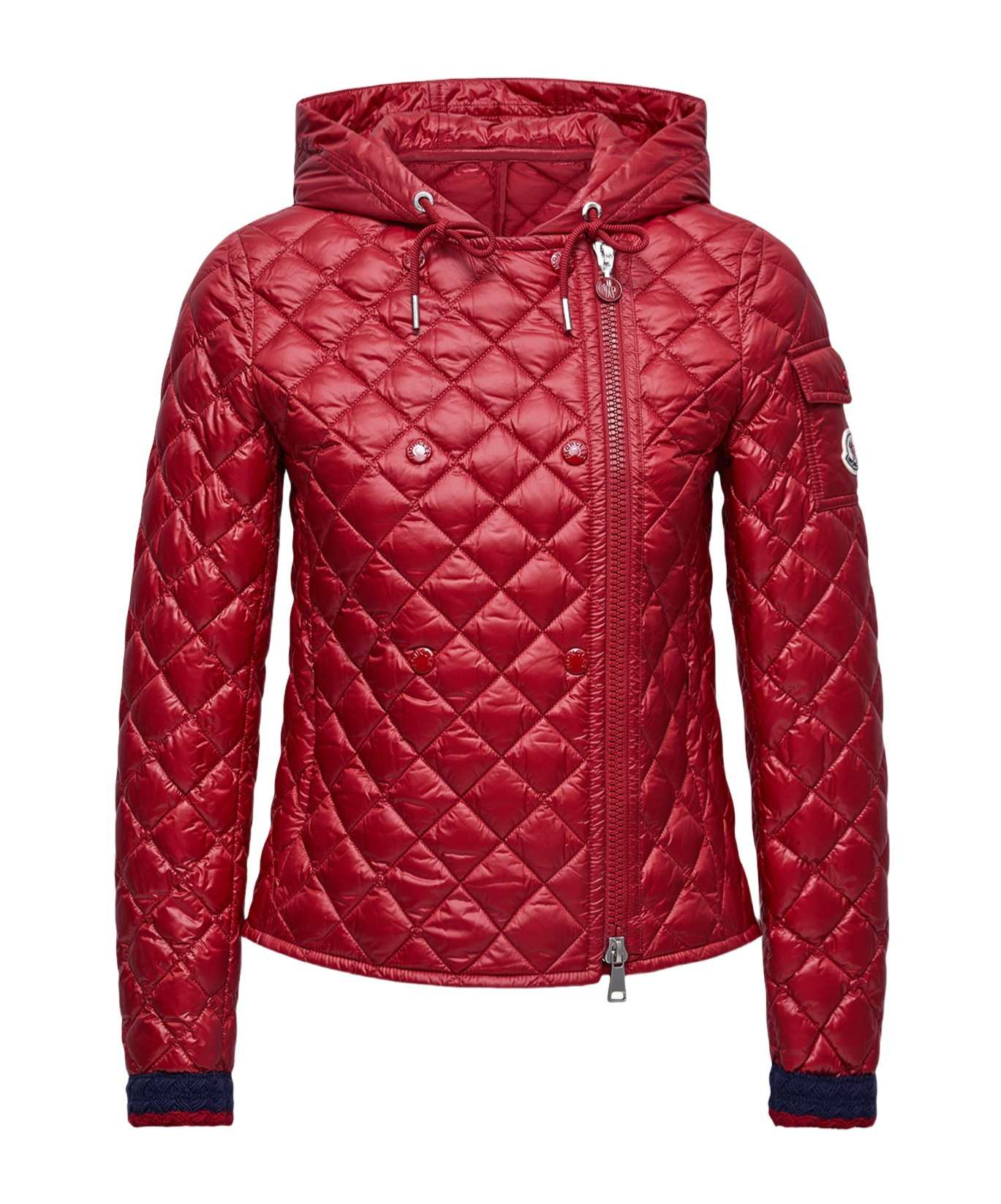 Moncler Corbelin Hooded Down Moto Jacket In Red