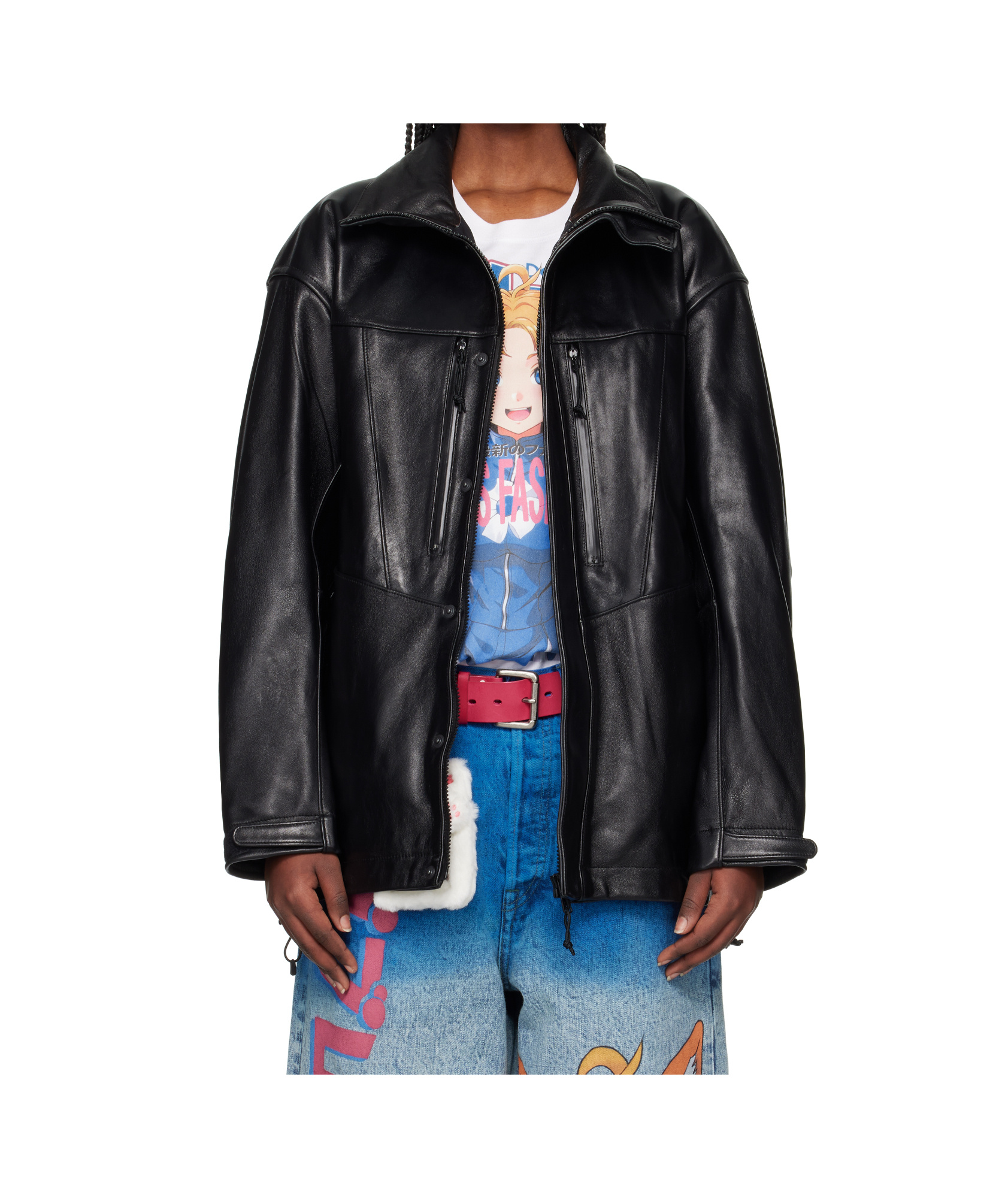 Doublet Panelled Leather Jacket In Black