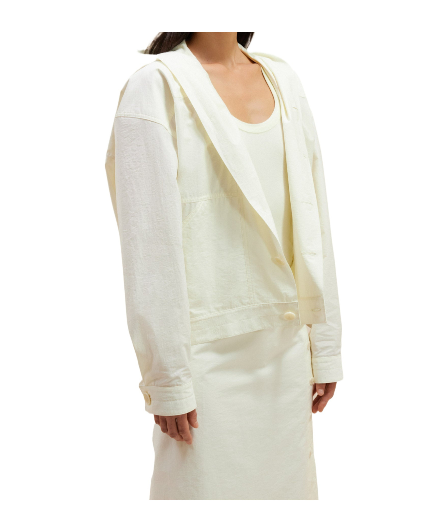 Lemaire Lightweight Hooded Button-up Jacket In White