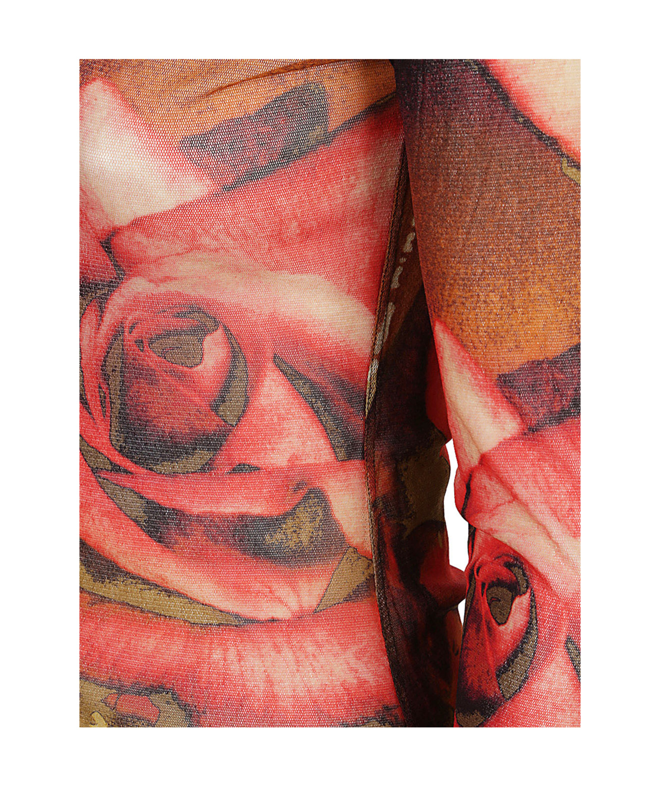 Jean Paul Gaultier Red Rose-print Mesh Shirt In Multicolor