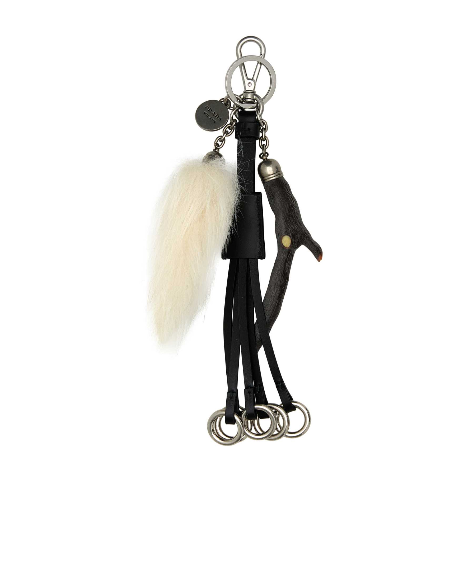 Prada Black Leather Key Ring In Multicolor