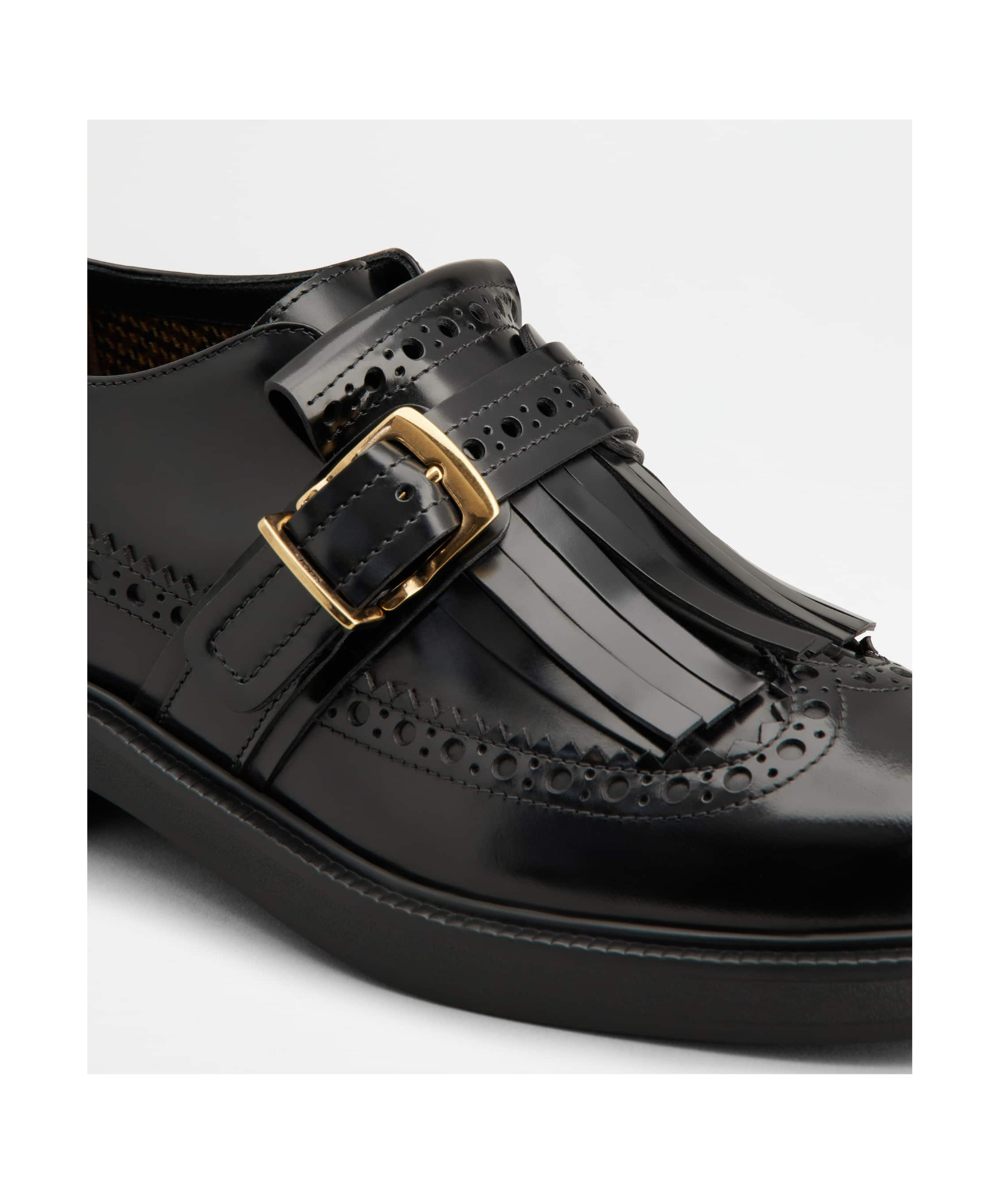 Tod's Monk Strap In Leather With English Dovetail Stitching And Fringe In Black