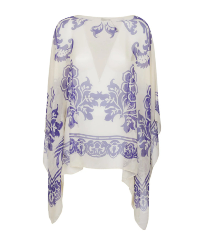 Etro Women Blue Cape With All-over Paisley Print In Silk Woman In Multi