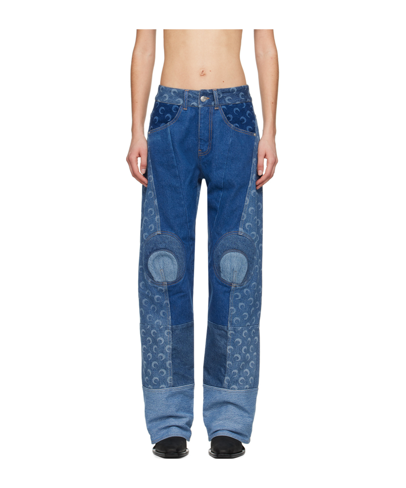 Marine Serre Navy Regenerated Jeans In Blue