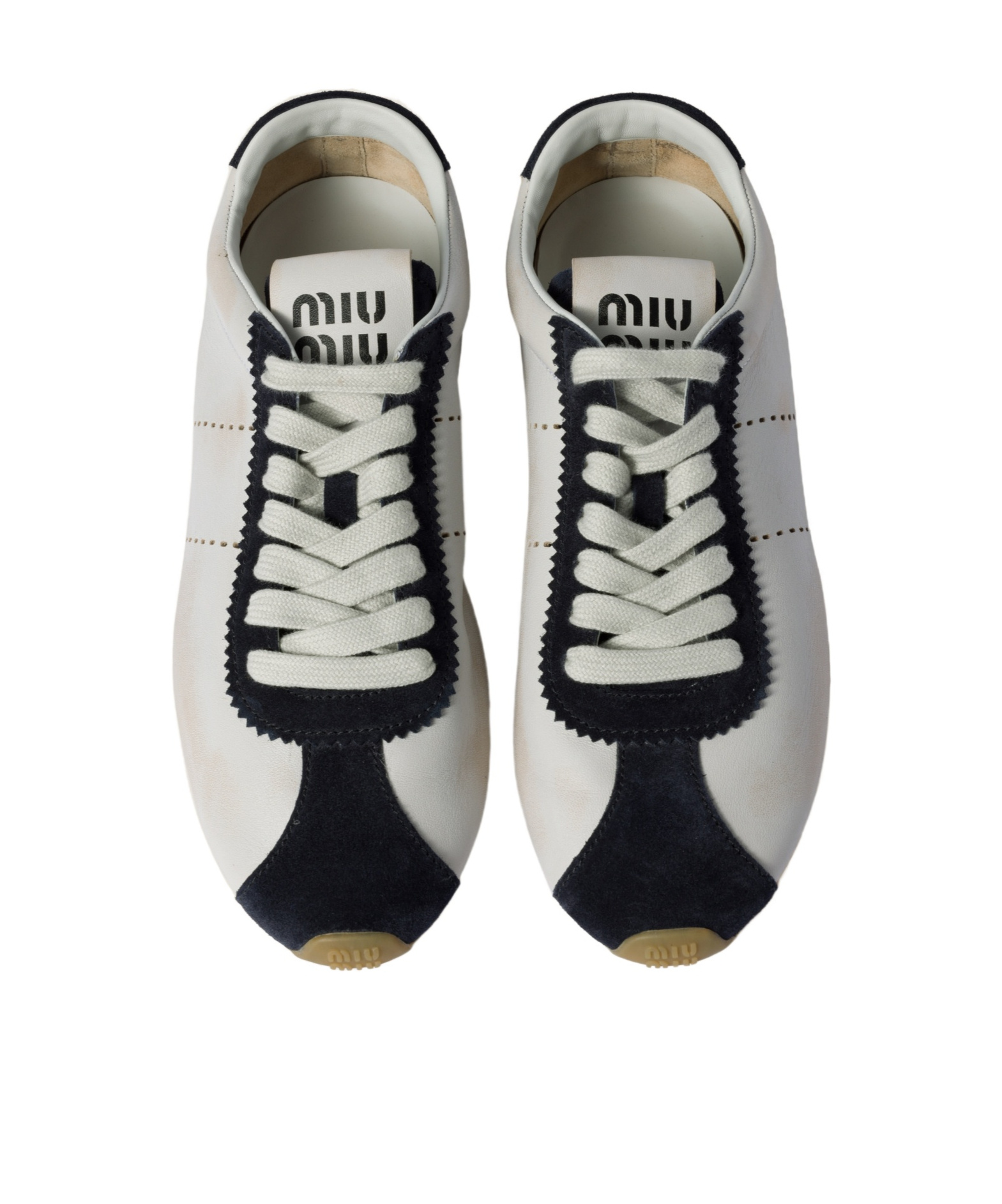 Shop Miu Miu Plume Nappa Leather And Suede Sneakers In White