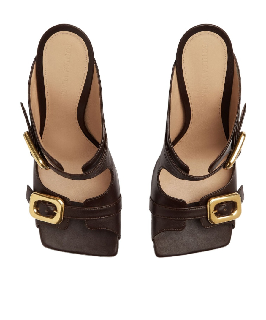 Shop Bottega Veneta Stretch Buckle Mule Sandal In Black