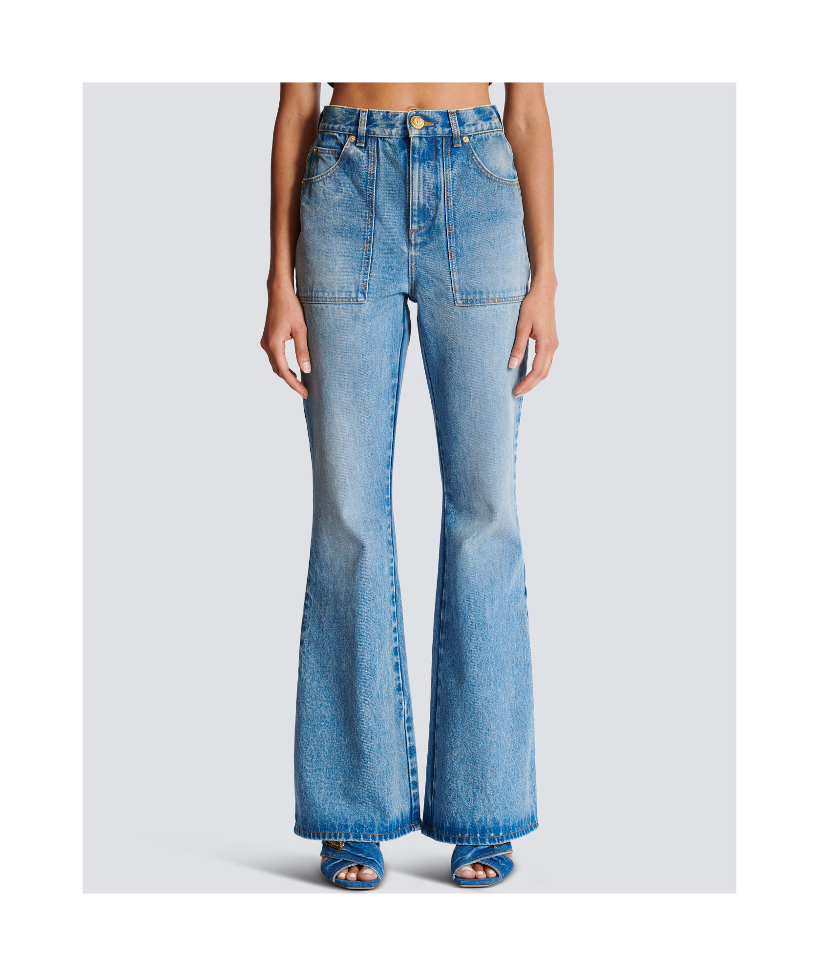 Balmain High-waisted Flared Denim Jeans In Blue