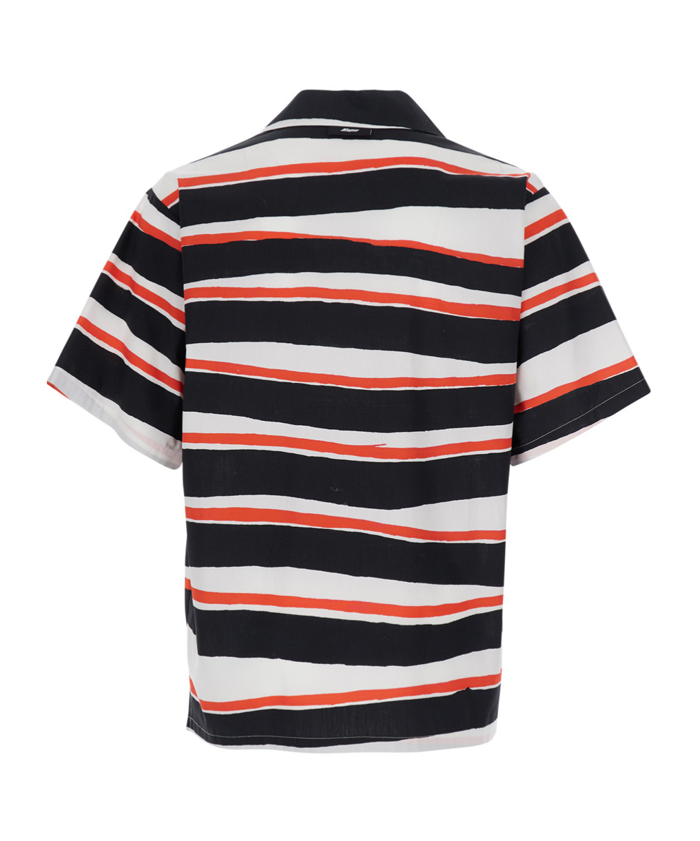 Msgm Multicolor Shirt With All-over Asymmetric Striped Motif In Cotton Man In Black