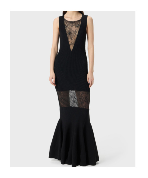Blumarine Lace-panelled Sleeveless Gown In Black