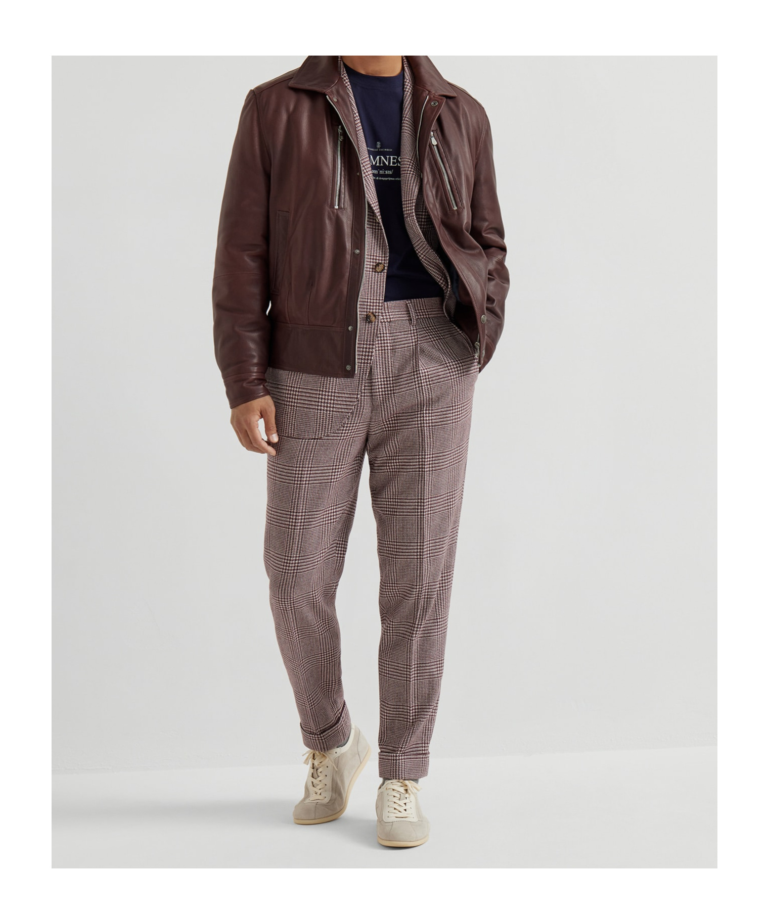 Brunello Cucinelli Zip-fastening Leather Jacket In Burgundy