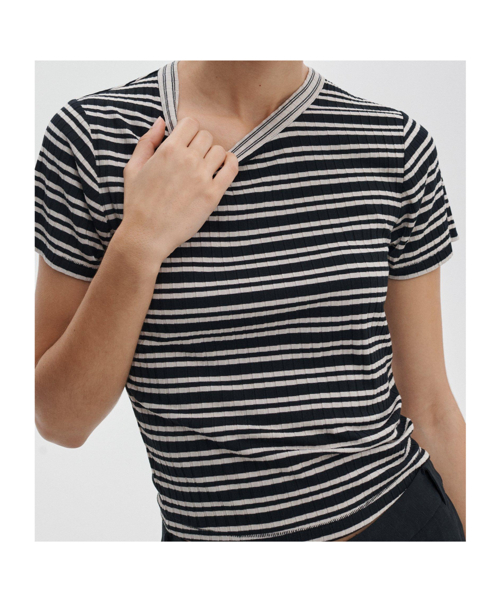Rag & Bone Womens Luca Striped Stretch-woven T-shirt Ivybl In Gray