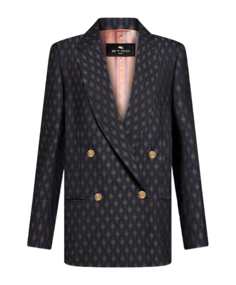 Etro Double-breasted Wool And Cotton-blend Jacquard Blazer In Black