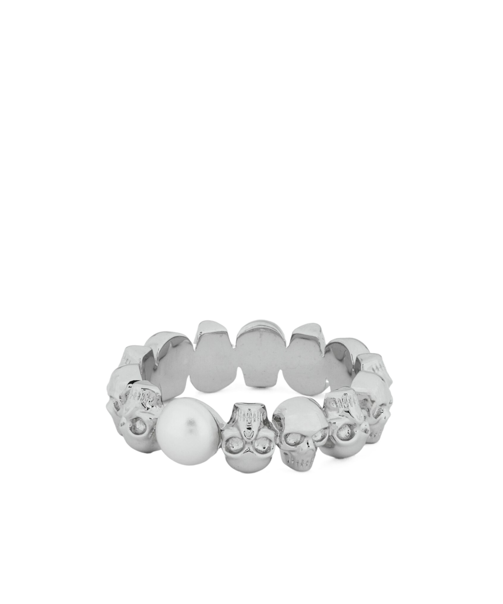 Alexander Mcqueen Palladium-plated Skull And Pearl Ring In Silver