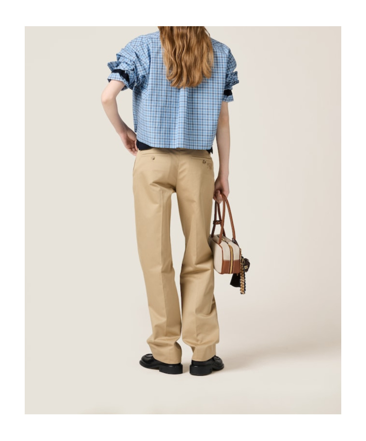Miu Miu Long Sleeve Cropped Button Down Shirt With Collar In Blue